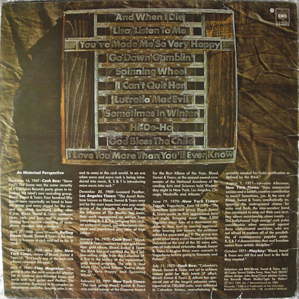 Blood, Sweat & Tears – Blood, Sweat & Tears Greatest Hits - Afbeelding 2