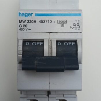 Hager automaat/zekering 2P 400V 20A C-Curve MW220A gebruikt