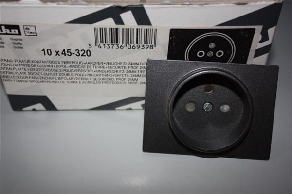Niko da Vinci Graphite centraal plaatje stopcontact tweepolig + aardpen + veiligheid 24mm diep-0