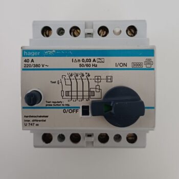 Hager verliesstroomschakelaar 4P 230/400V 40A 30mA U747 gebruikt