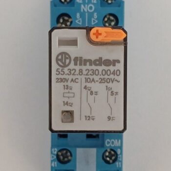 Finder steekrelais 230VAC 2x wisselcontact 10A  55.32.8.230.0040 + aansluitvoet 94.82
