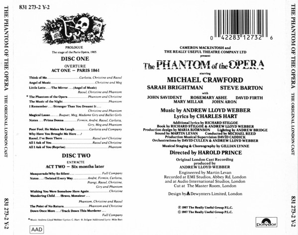 Andrew Lloyd Webber, The Original London Cast – The Phantom Of The Opera 2xCD - Afbeelding 2