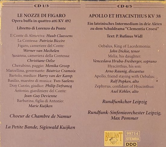 Mozart - Le Nozze di Figaro / Apollo et Hyacinthus 5xCD NIEUW - Afbeelding 2
